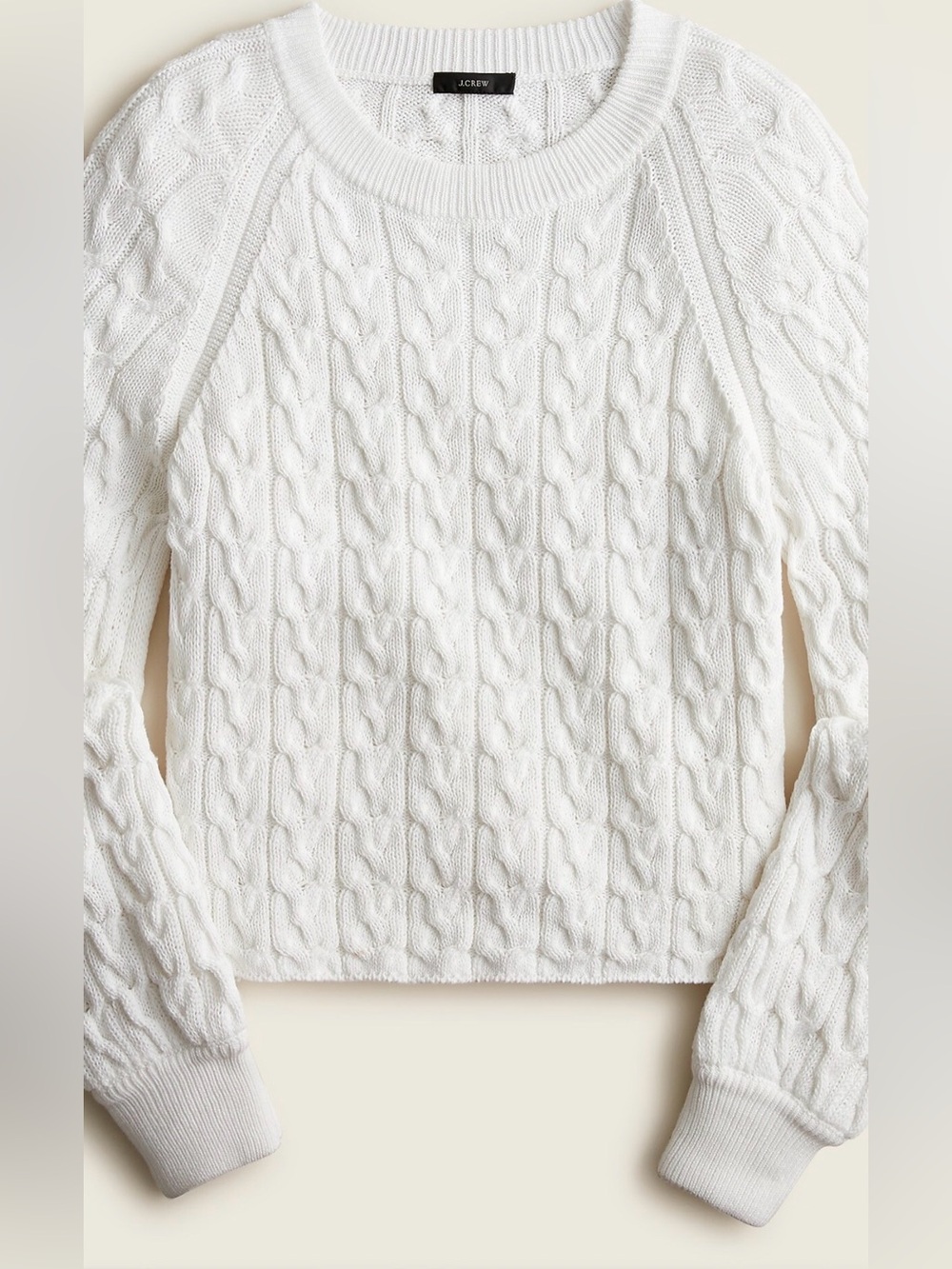 J. Crew White Cable-Knit Crewneck Sweater